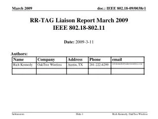 RR-TAG Liaison Report March 2009 IEEE 802.18-802.11