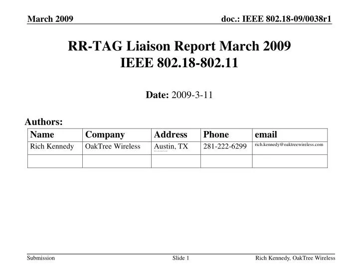 rr tag liaison report march 2009 ieee 802 18 802 11