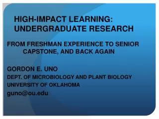 HIGH-IMPACT LEARNING: UNDERGRADUATE RESEARCH