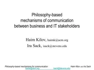 Philosophy-based mechanisms of communication between business and IT stakeholders