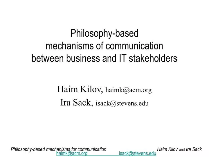 philosophy based mechanisms of communication between business and it stakeholders