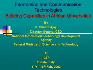 Information and Communication Technologies Building Capacities in African Universities