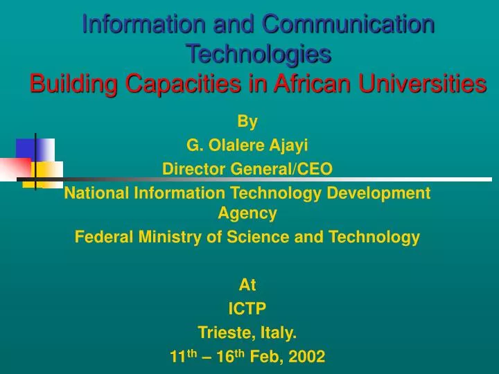 information and communication technologies building capacities in african universities