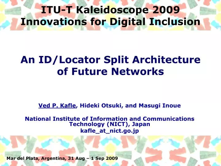 itu t kaleidoscope 2009 innovations for digital inclusion