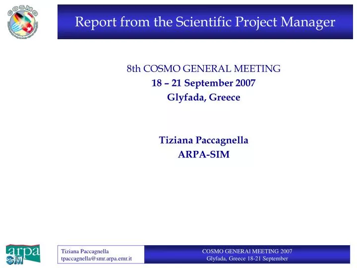 report from the scientific project manager