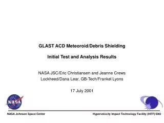 GLAST ACD Meteoroid/Debris Shielding Initial Test and Analysis Results