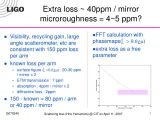 Extra loss ~ 40ppm / mirror microroughness = 4~5 ppm?