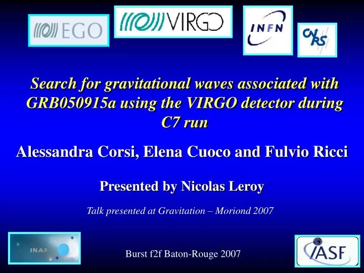 search for gravitational waves associated with grb050915a using the virgo detector during c7 run