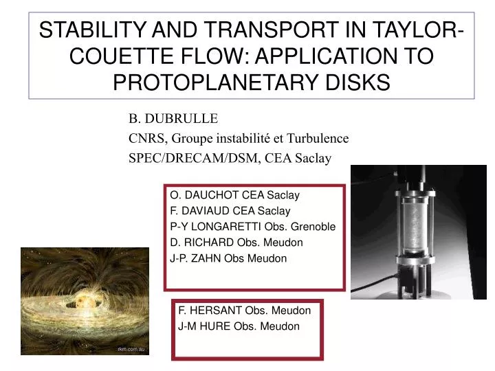 stability and transport in taylor couette flow application to protoplanetary disks