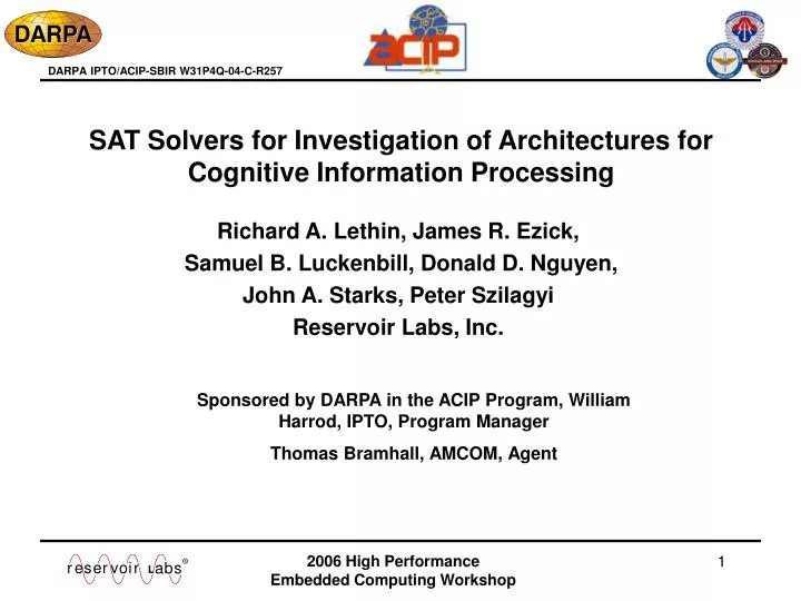 sat solvers for investigation of architectures for cognitive information processing