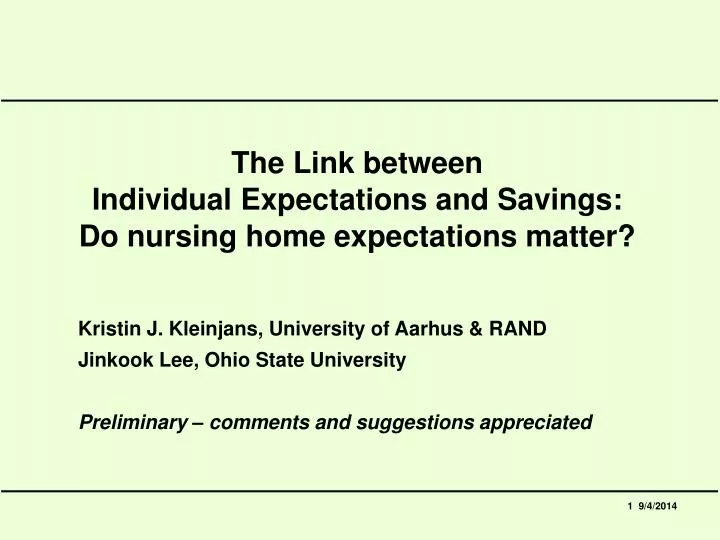 the link between individual expectations and savings do nursing home expectations matter