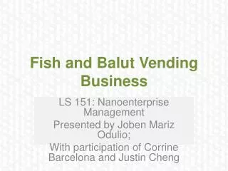 Fish and Balut Vending Business