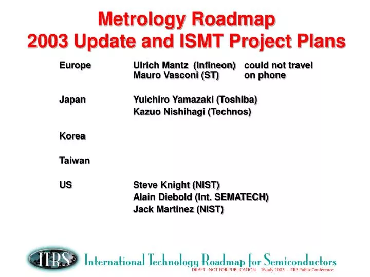 metrology roadmap 2003 update and ismt project plans