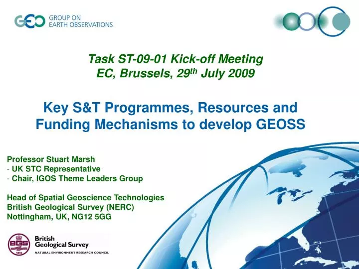 key s t programmes resources and funding mechanisms to develop geoss