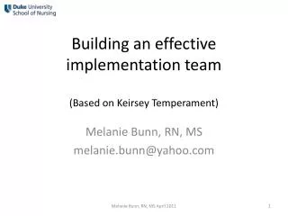 Building an effective implementation team (Based on Keirsey Temperament)