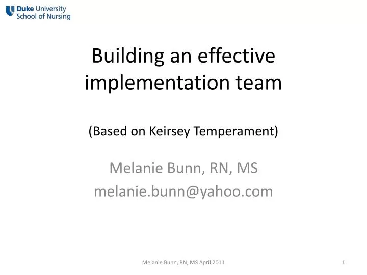 building an effective implementation team based on keirsey temperament