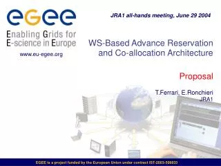 WS-Based Advance Reservation and Co-allocation Architecture Proposal T.Ferrari, E.Ronchieri JRA1