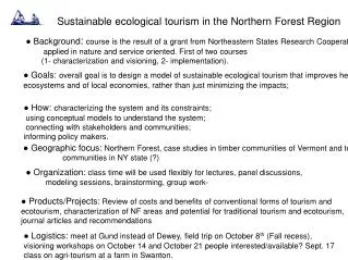 Sustainable ecological tourism in the Northern Forest Region