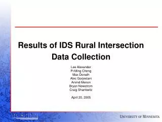 Results of IDS Rural Intersection Data Collection