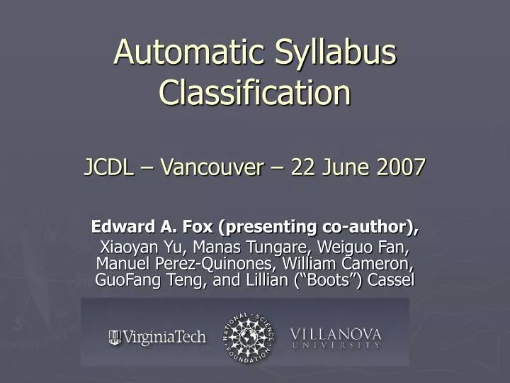 automatic syllabus classification jcdl vancouver 22 june 2007