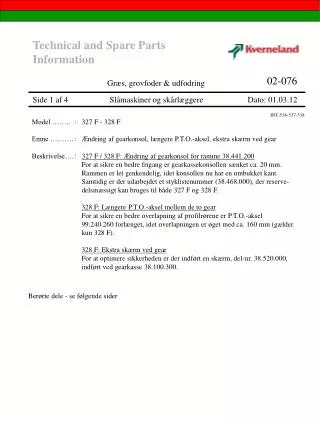 Technical and Spare Parts Information