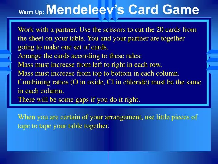 warm up mendeleev s card game