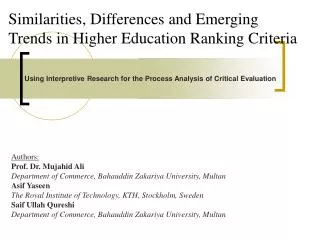 Similarities, Differences and Emerging Trends in Higher Education Ranking Criteria