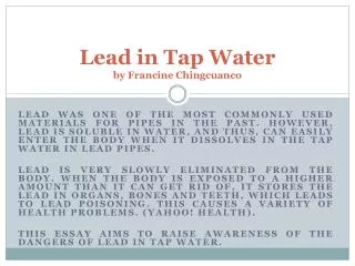 Lead in Tap Water by Francine Chingcuanco