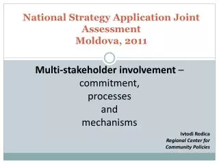 National Strategy Application Joint Assessment Moldova, 2011