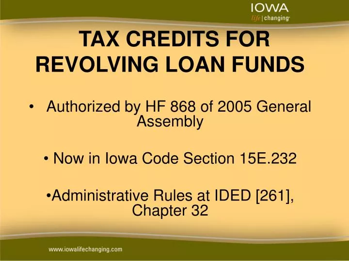 tax credits for revolving loan funds