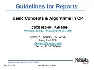 Basic Concepts &amp; Algorithms in CP CSCE 896-004, Fall 2009 cse.unl/~choueiry/F09-896-004/
