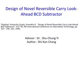 Design of Novel Reversible Carry Look-Ahead BCD Subtractor
