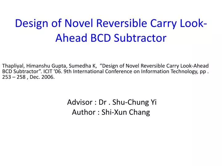 design of novel reversible carry look ahead bcd subtractor