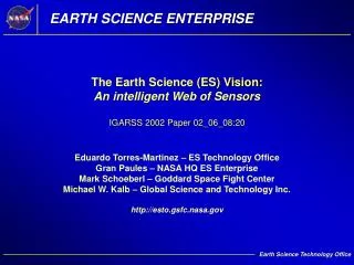 The Earth Science (ES) Vision: An intelligent Web of Sensors IGARSS 2002 Paper 02_06_08:20