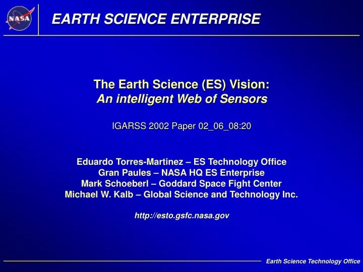 the earth science es vision an intelligent web of sensors igarss 2002 paper 02 06 08 20