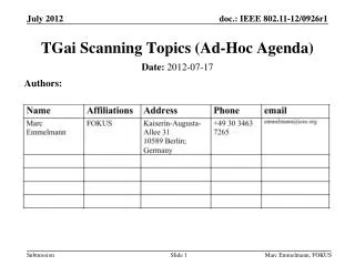 TGai Scanning Topics (Ad-Hoc Agenda)