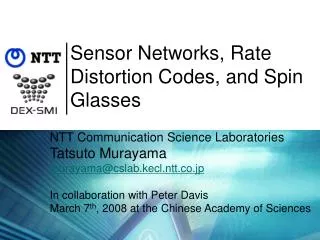 Sensor Networks, Rate Distortion Codes, and Spin Glasses
