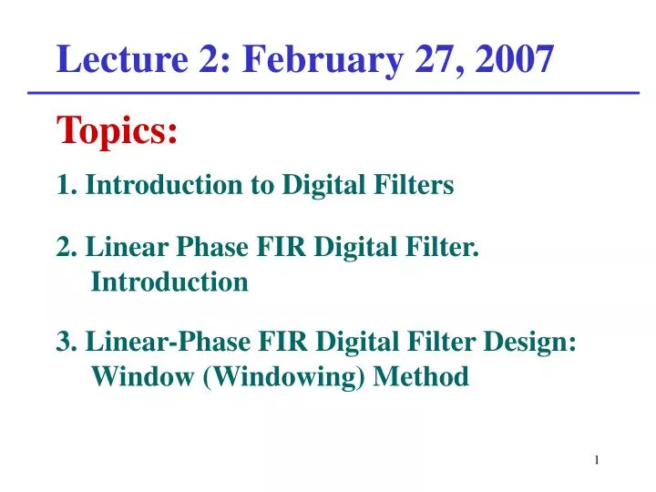 lecture 2 february 27 2007