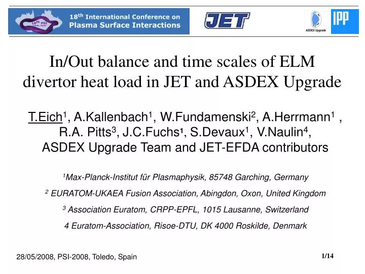 in out balance and time scales of elm divertor heat load in jet and asdex upgrade