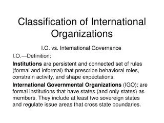 Classification of International Organizations