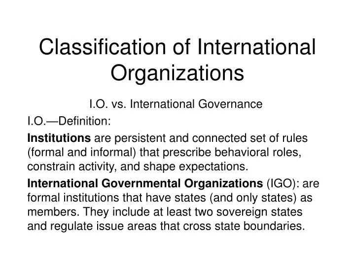 classification of international organizations