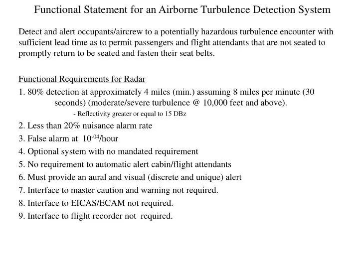 functional statement for an airborne turbulence detection system