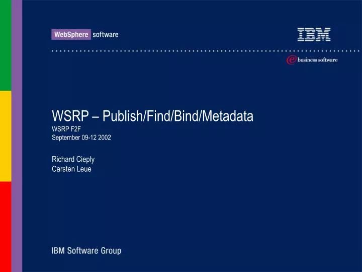 wsrp publish find bind metadata wsrp f2f september 09 12 2002