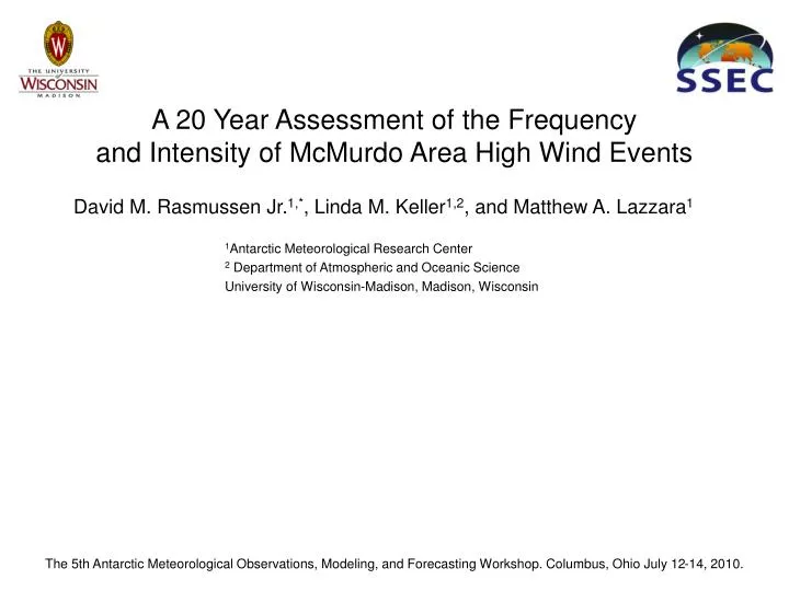 a 20 year assessment of the frequency and intensity of mcmurdo area high wind events