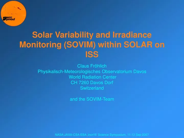 solar variability and irradiance monitoring sovim within solar on iss