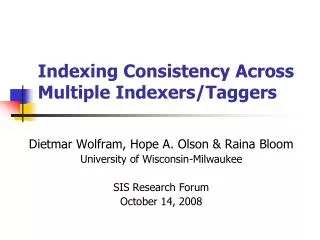 Indexing Consistency Across Multiple Indexers/Taggers