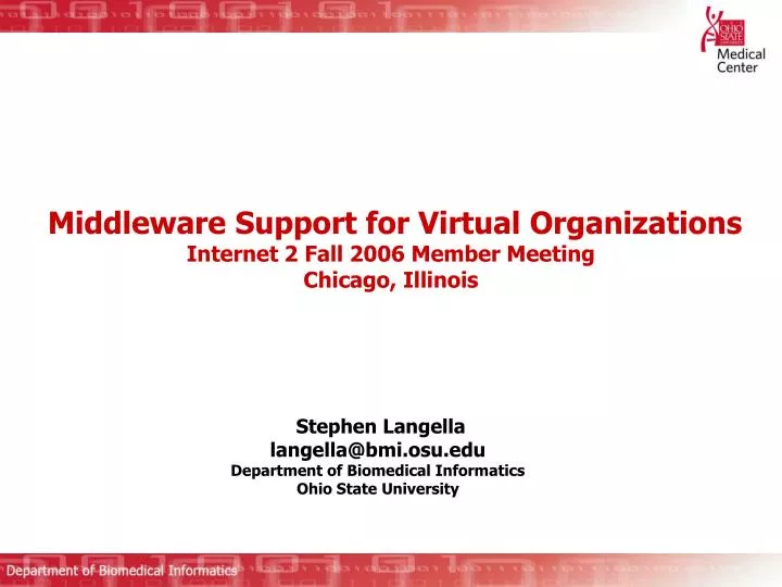 middleware support for virtual organizations internet 2 fall 2006 member meeting chicago illinois