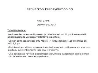 testiverkon kellosynkronointi