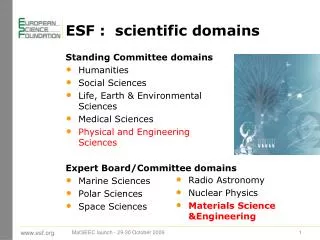 ESF : scientific domains