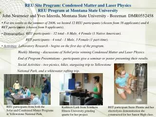 REU Site Program: Condensed Matter and Laser Physics